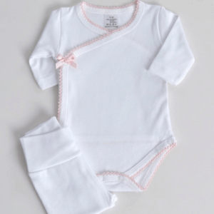 Overslagromper en broekje met voetje (roze)