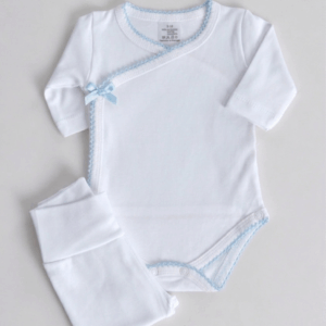 Overslagromper en broekje met voetje [blauw]