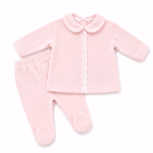 Roze fluwele set met kanten accent