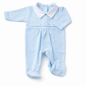 Blauw pakje met witte kraag