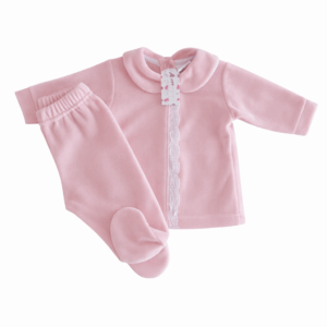 Roze fluwele set met kanten accent