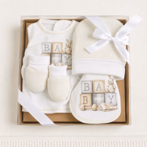 5 delige newborn cadeauset geel