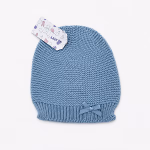 Gebreid mutsje met strikje kobaltblauw