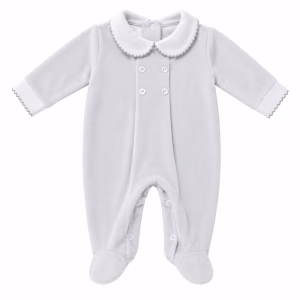 Fluweel lichtgrijs babypakje.